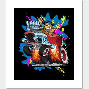 Funny Hot Rod Car Cartoon Posters and Art